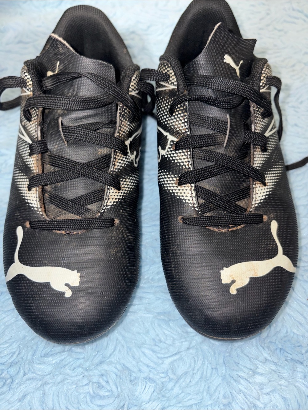 Puma Kids Black and White Soccer Sneakers & Shin Gaurds